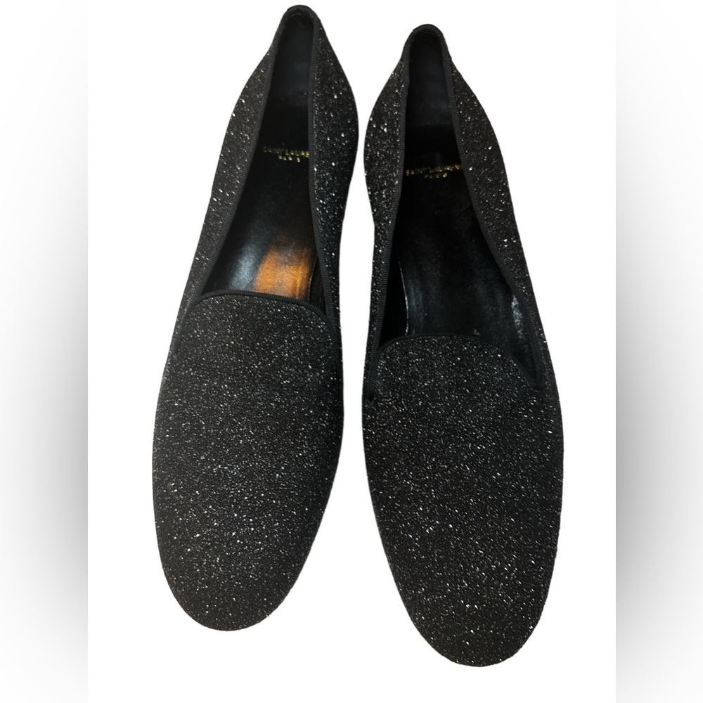 Saint Laurent Metallic Calfskin Slipper Flat Loafers Black Glitter size 9.5